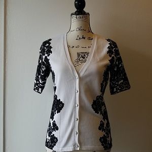 Jeweled V-Neck Floral Print Cardigan